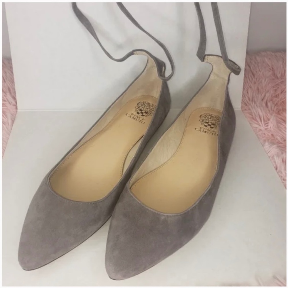 Vince Camuto Gray Leather Lace Ankle Wrap Flats Size 11M